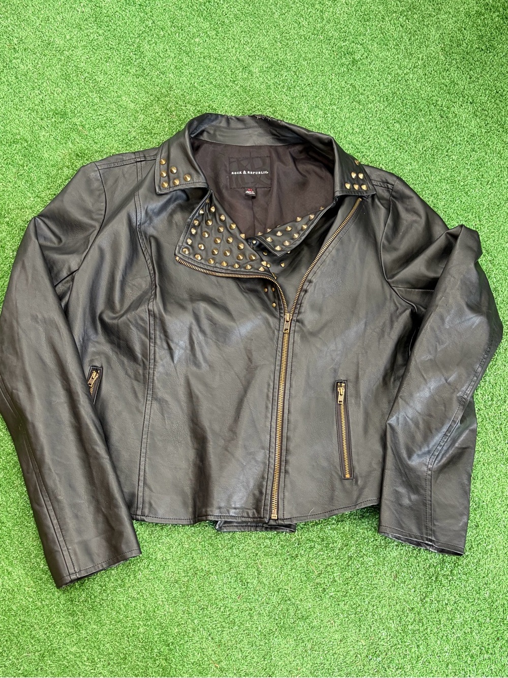 Rock & Republic Black Studded Leather Moto Jacket